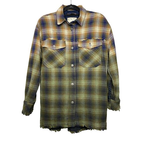 Free People Anneli Plaid Shirt Jacket Women's XS Boho Grunge Shacket Green Earth - Picture 2 of 10
